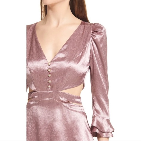 Rahi Metallic Pink Antique Rose Luster Cut Out Satin Mini Dress Size Medium - Picture 3 of 10